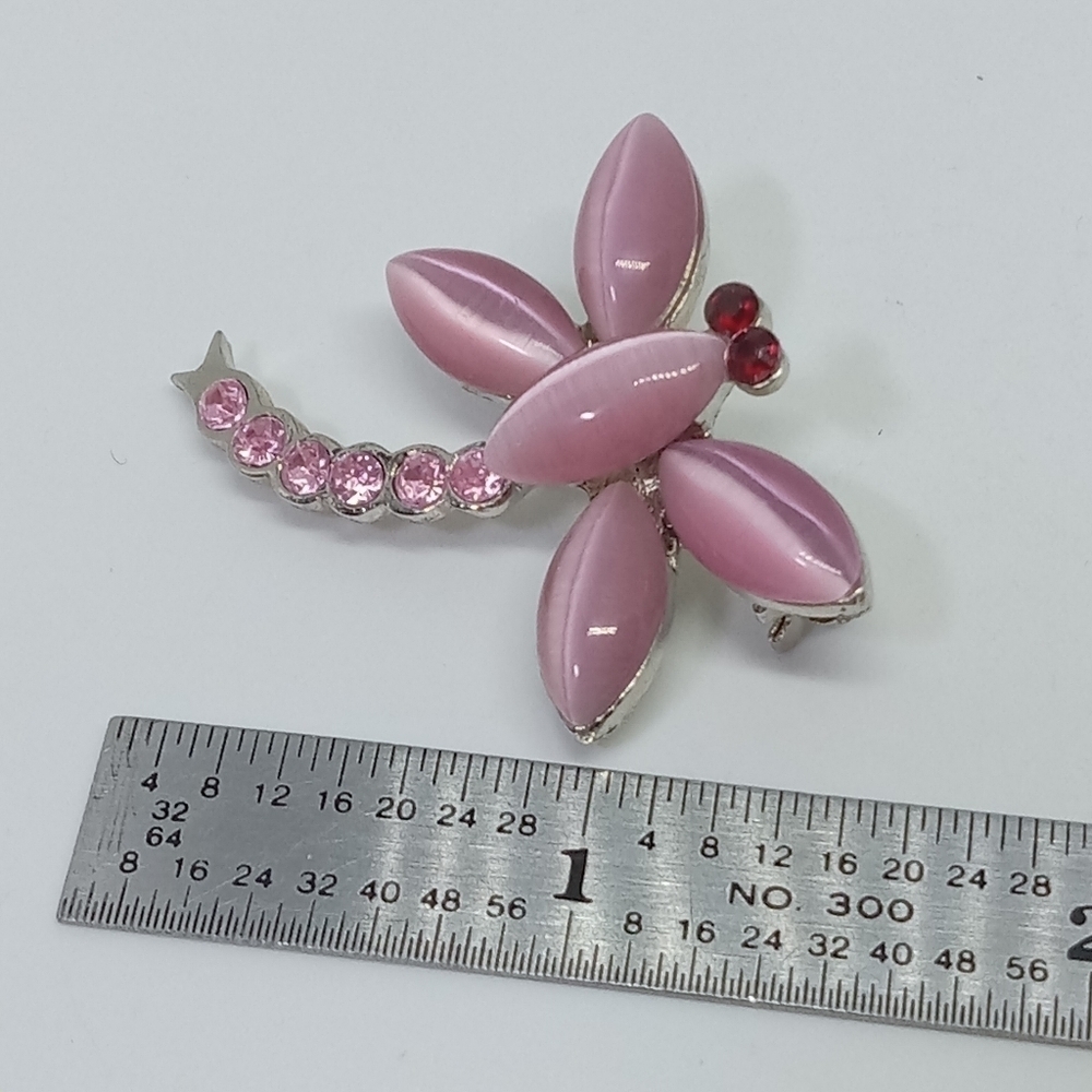 * pink cats eye glass dragonfly pin brooch - Picture 2 of 4